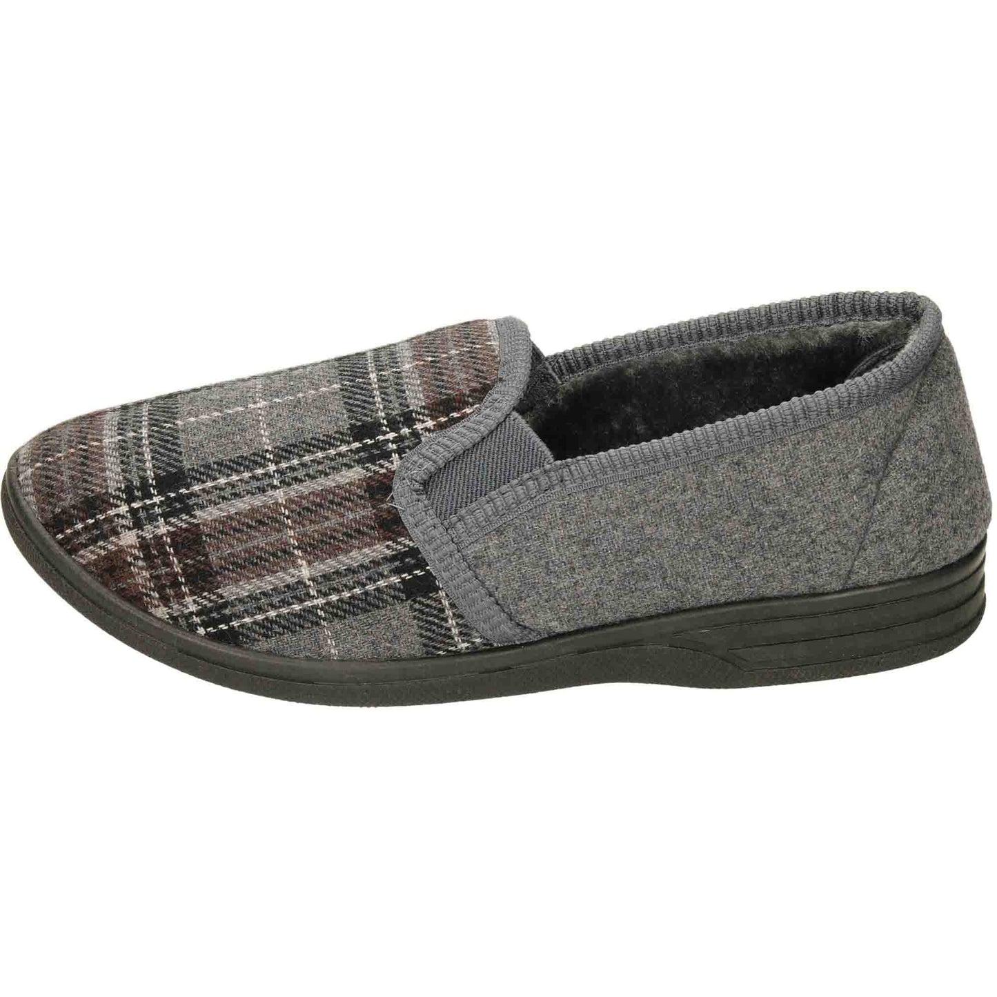 Mens Slippers Grey Check Warm