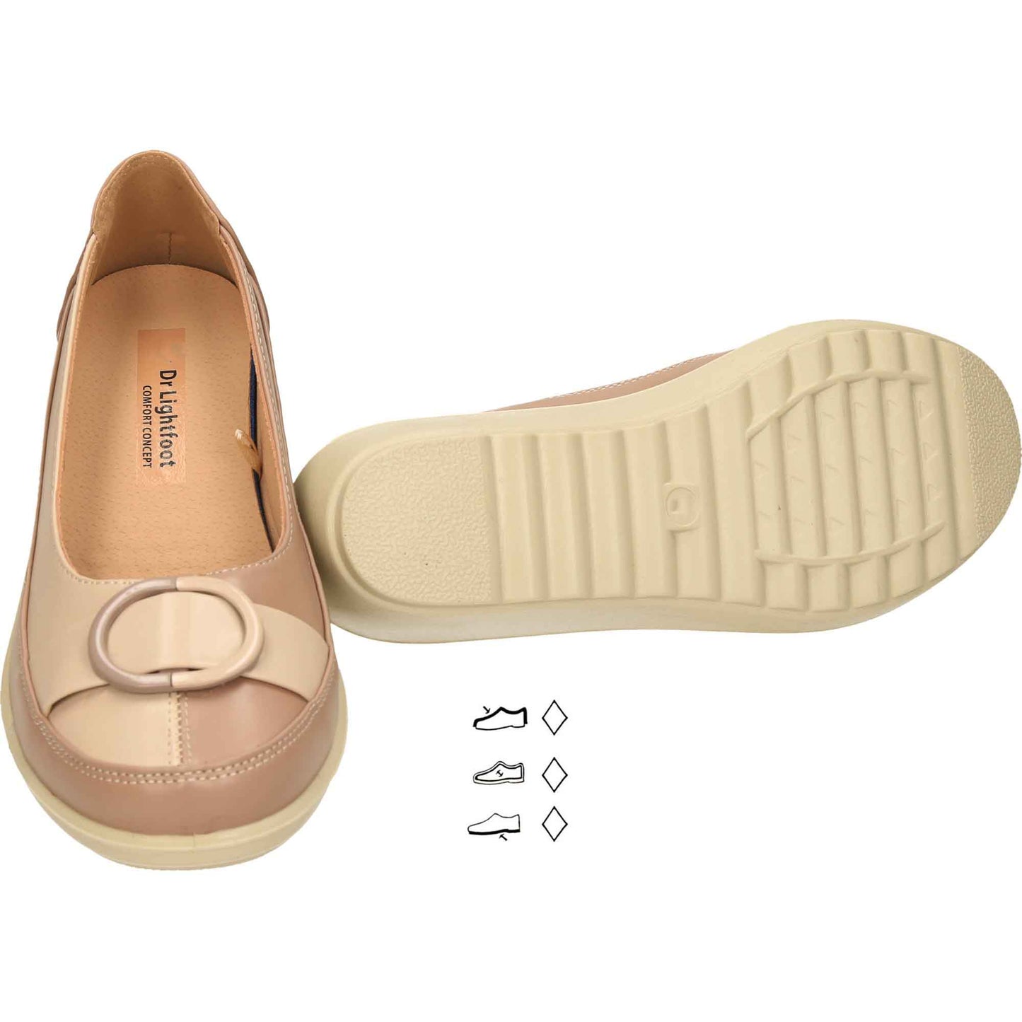 Wide Fit Low Wedge Heel Court Shoes Beige