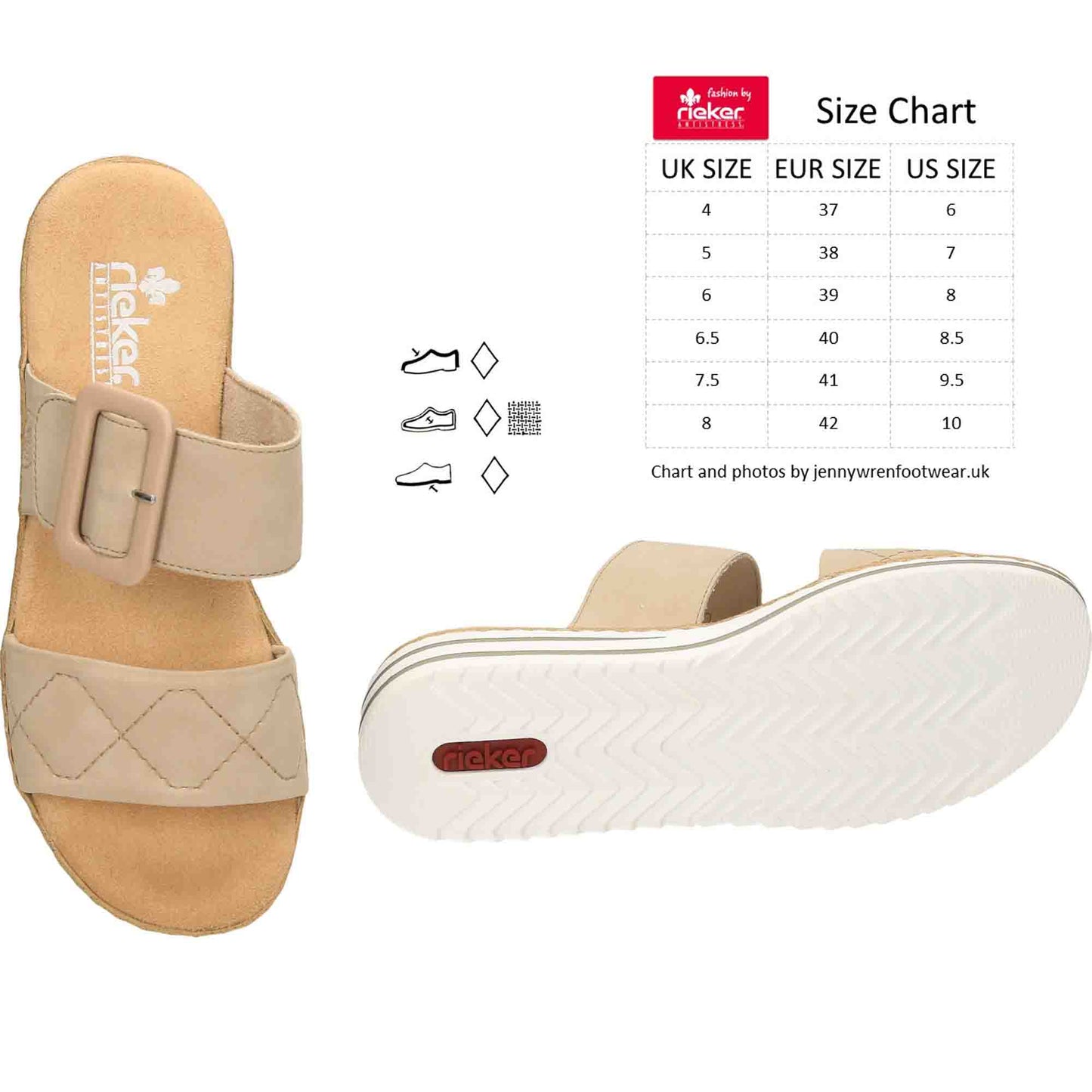 Rieker Ladies Slip On Low Wedge Heel Sandals V0694-62
