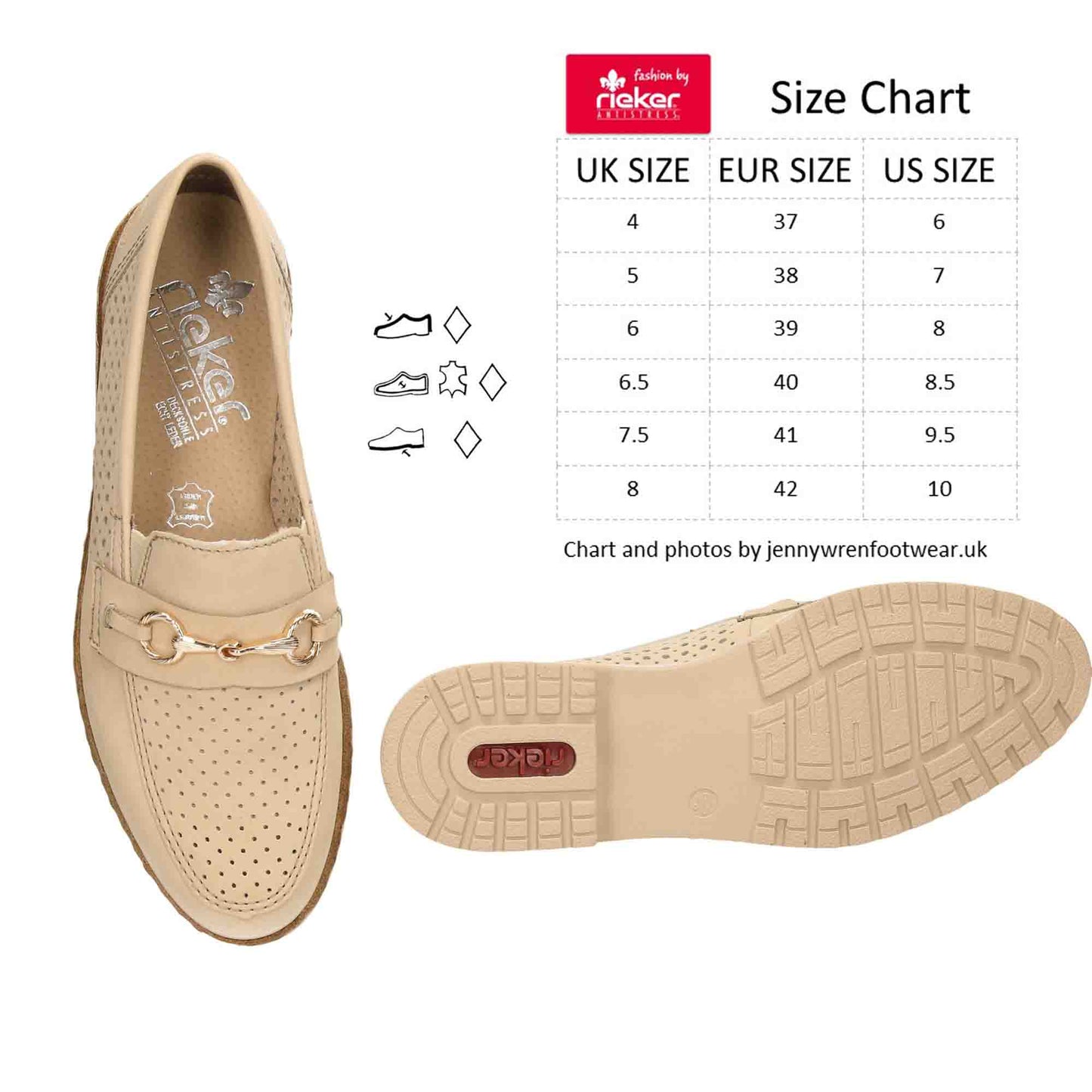 Rieker Beige Loafer Flat Shoes 51865-60 - UK 5