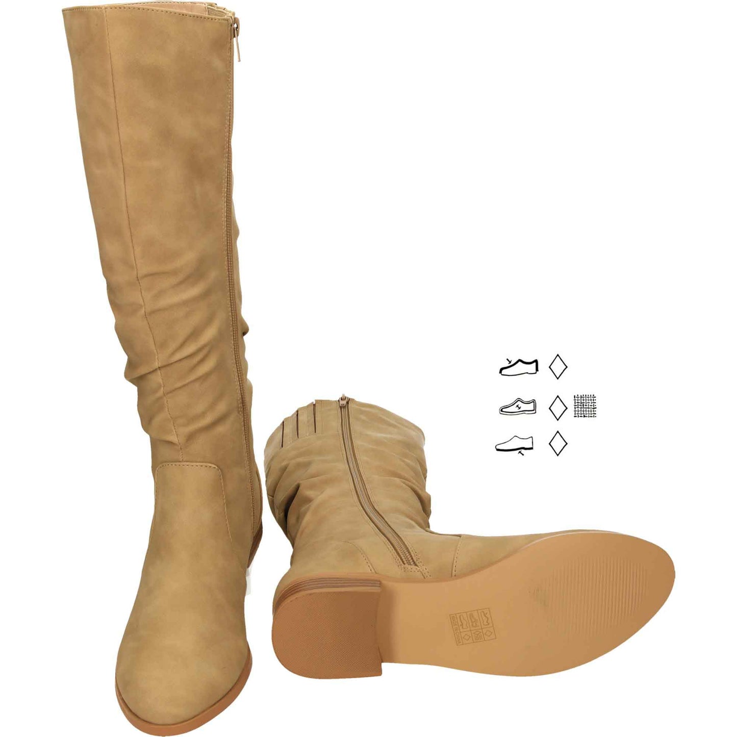 Taupe Ruched Knee High Flat Boot