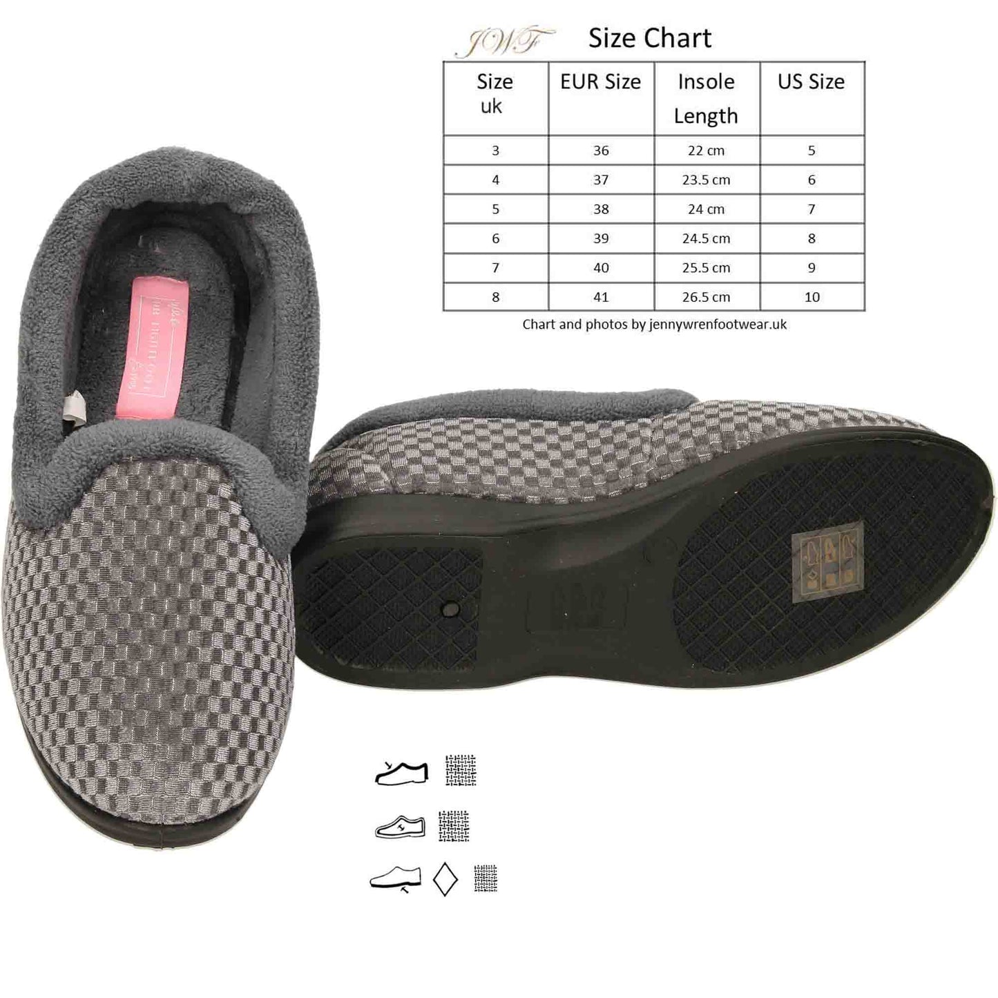 Grey Wide Fit Slippers Cushioned
