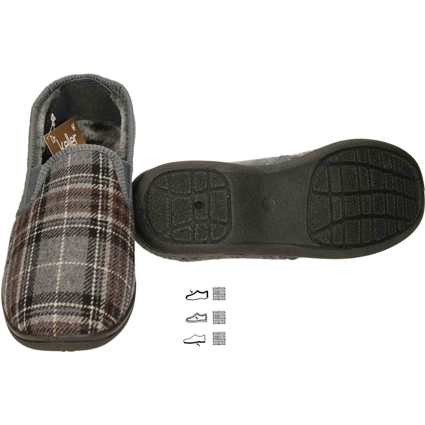 Mens Slippers Grey Check Warm