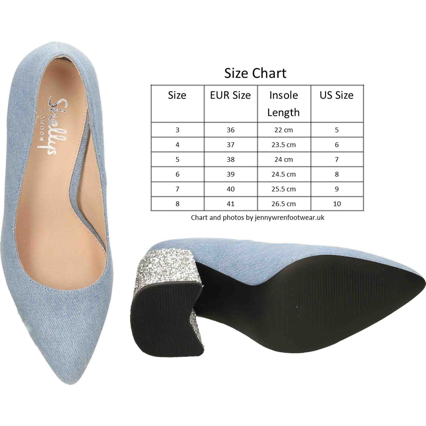 Ladies Blue Court Shoes High Heel Silver Glitter
