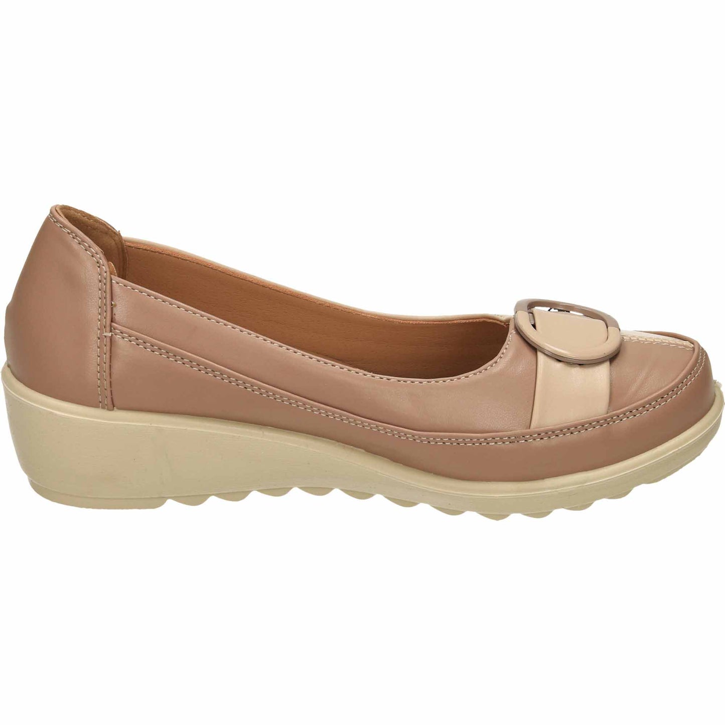 Wide Fit Low Wedge Heel Court Shoes Beige