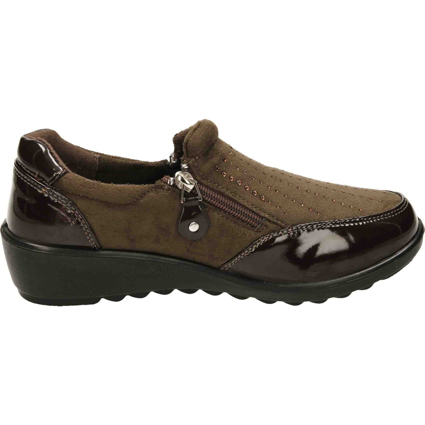 Brown Patent Wide Fit Low Wedge Heel Shoes