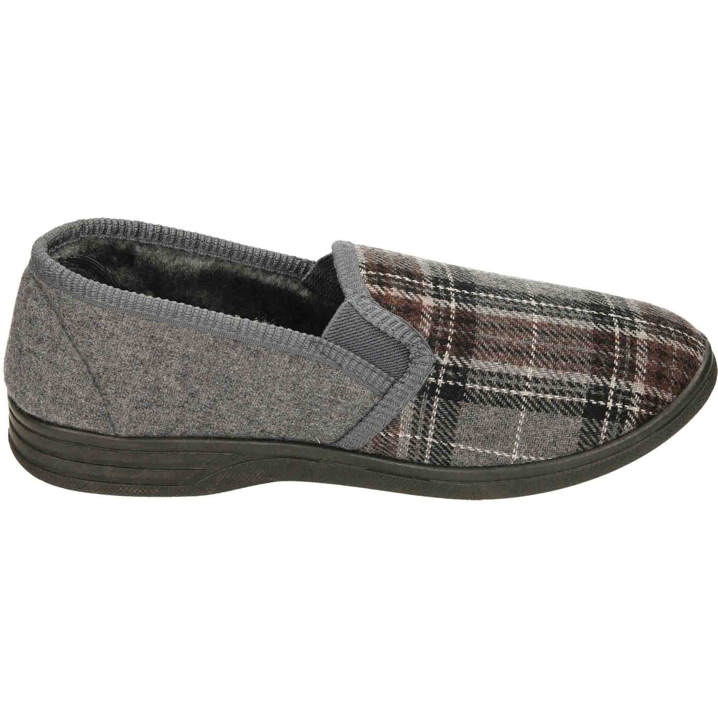 Mens Slippers Grey Check Warm