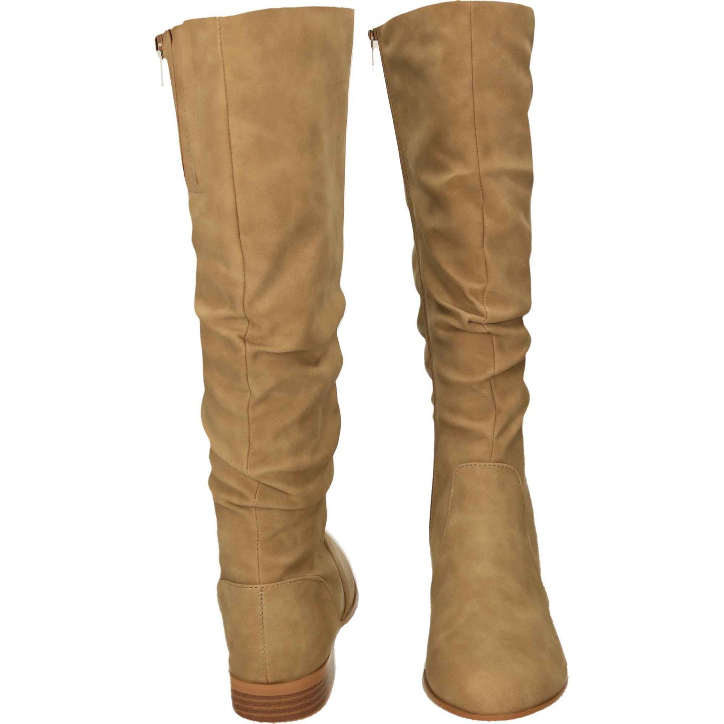 Taupe Ruched Knee High Flat Boot