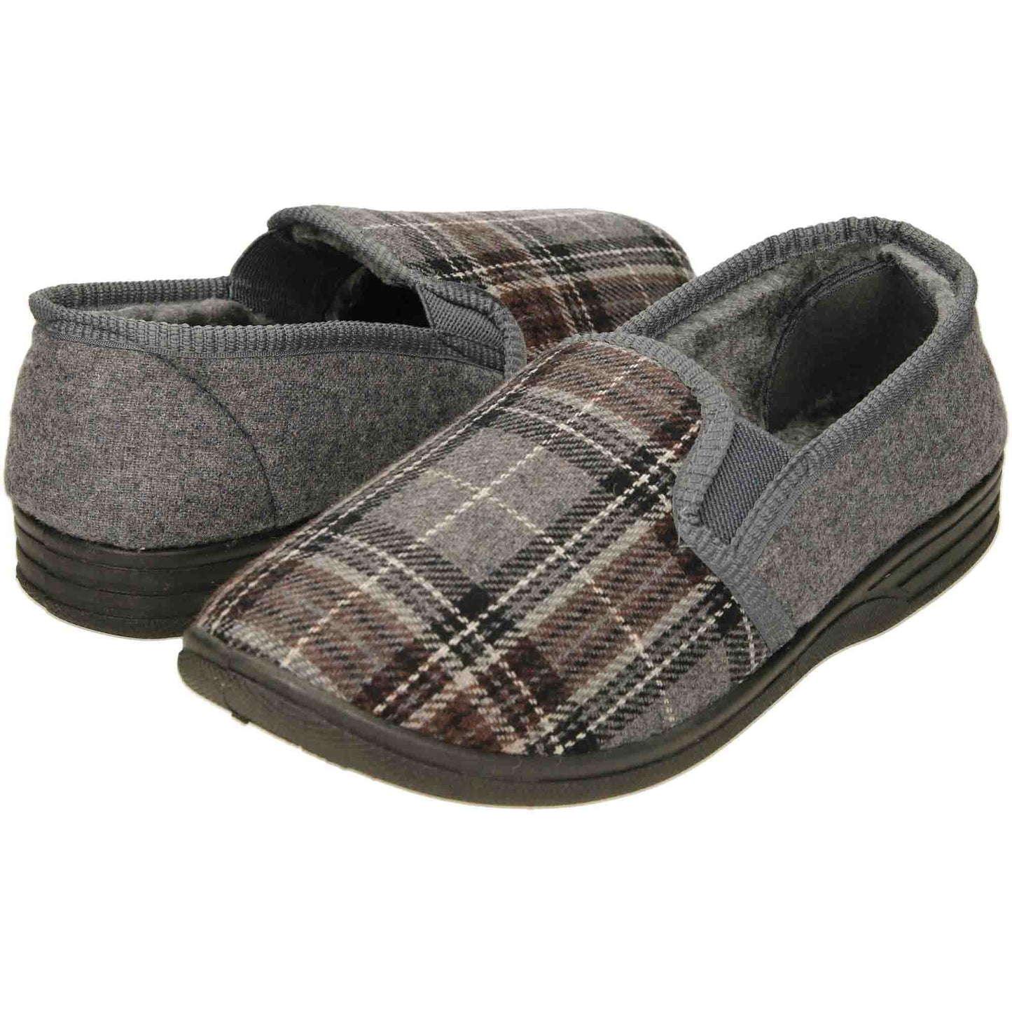 Mens Slippers Grey Check Warm