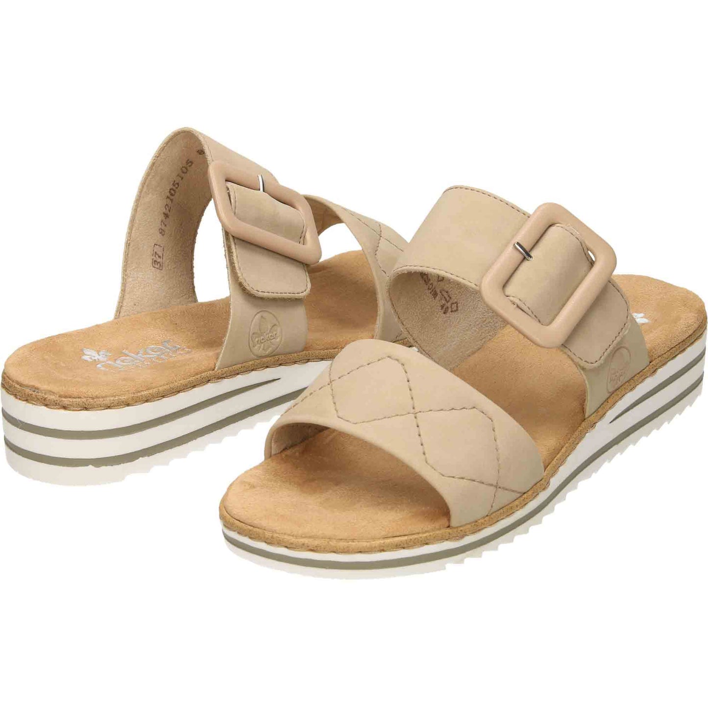 Rieker Ladies Slip On Low Wedge Heel Sandals V0694-62