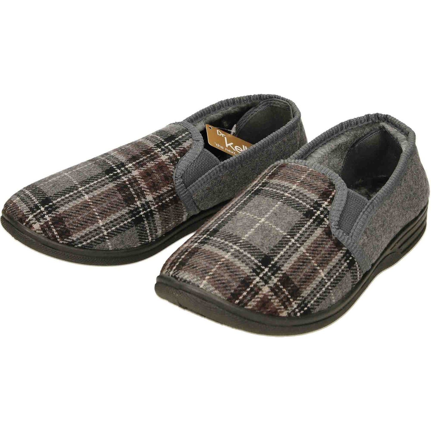Mens Slippers Grey Check Warm