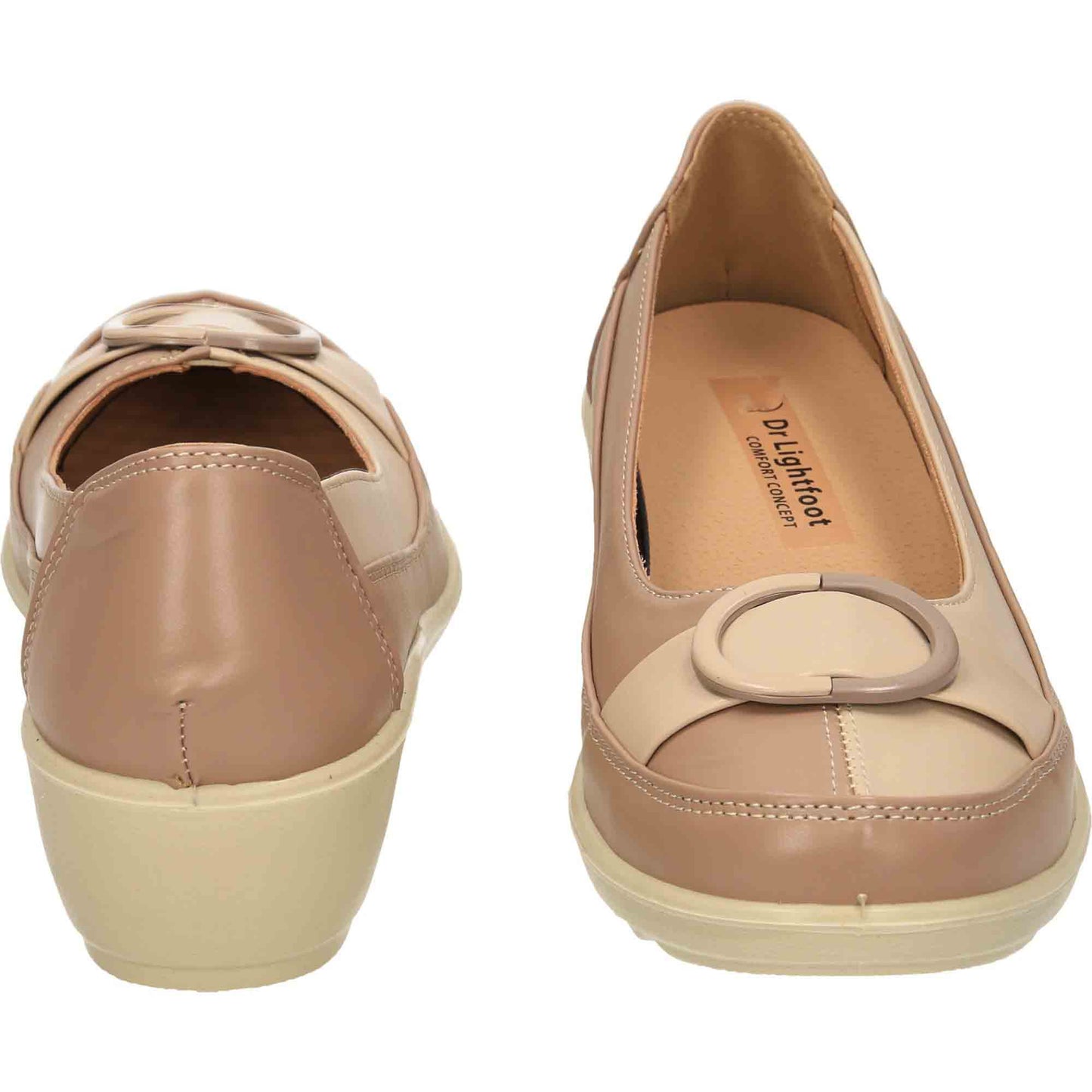 Wide Fit Low Wedge Heel Court Shoes Beige