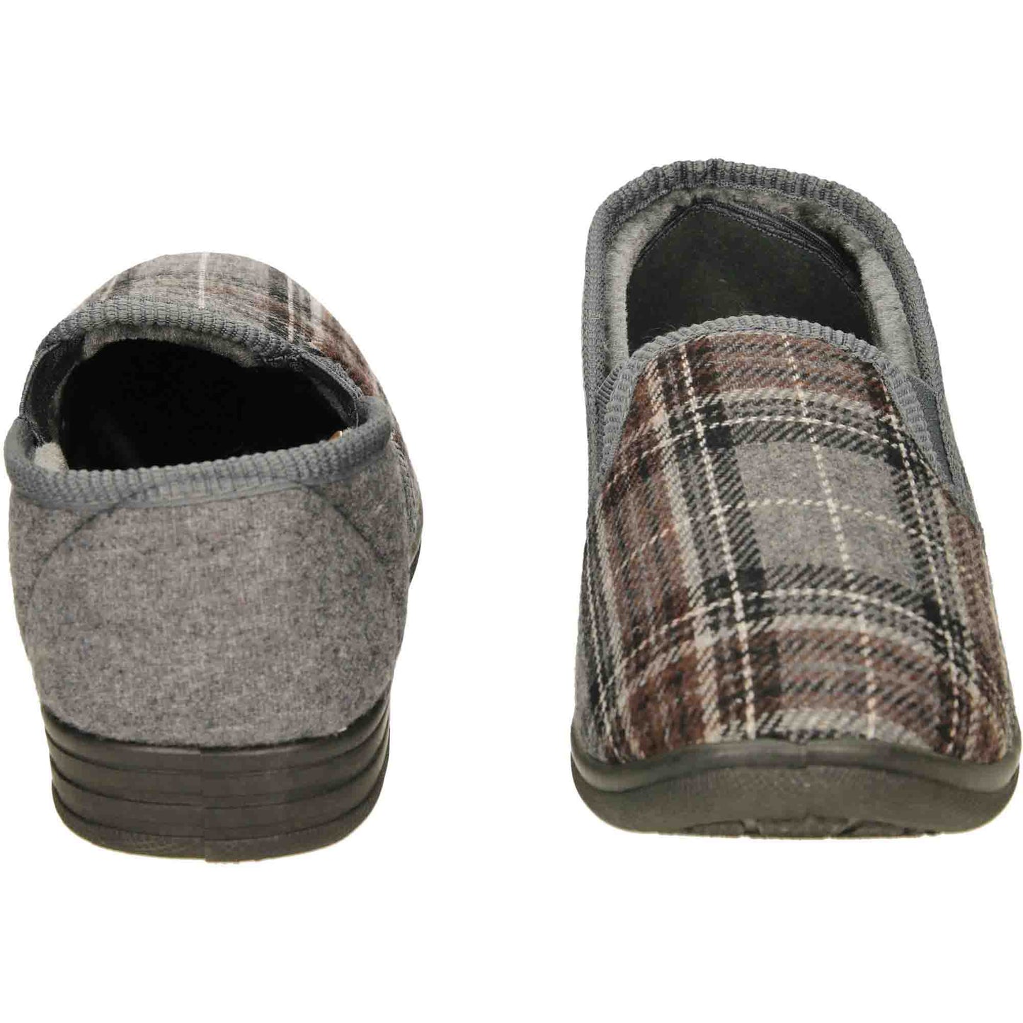 Mens Slippers Grey Check Warm
