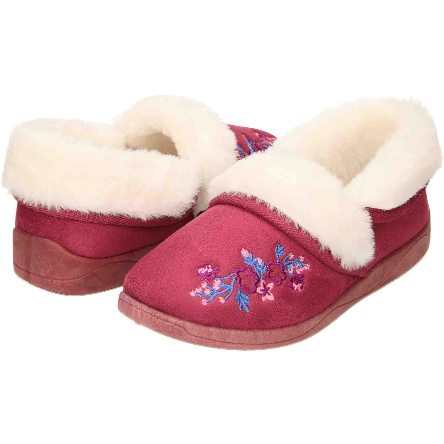 4 Way Slipper Boots Cushioned Burgundy