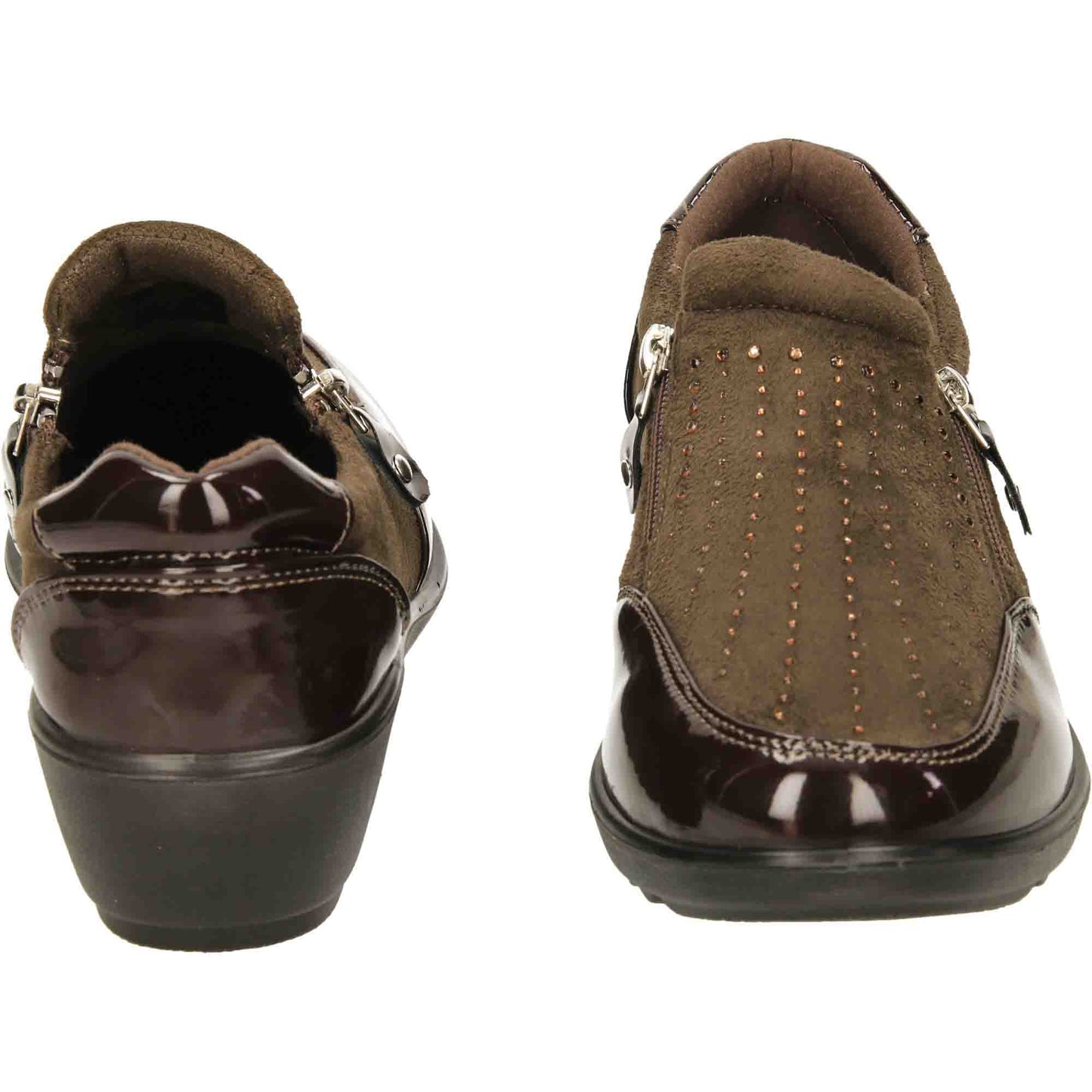 Brown Patent Wide Fit Low Wedge Heel Shoes