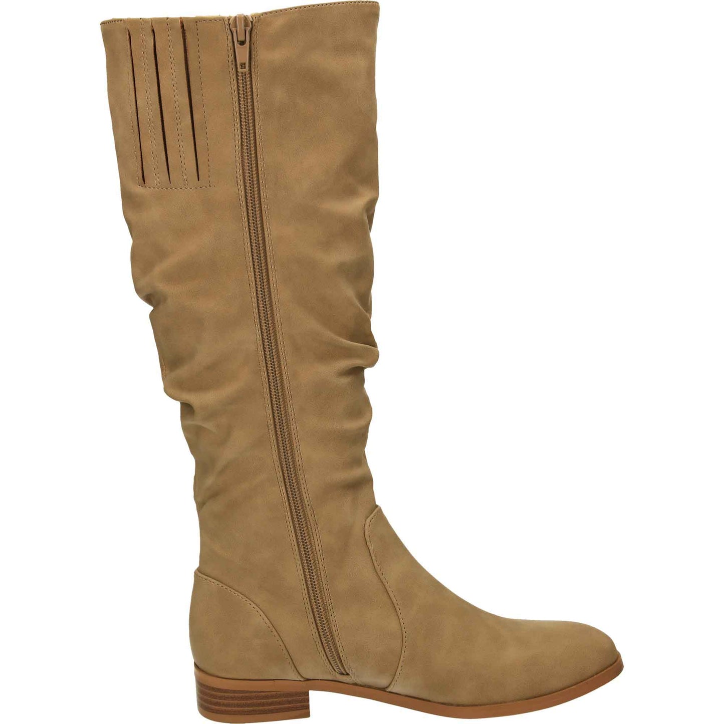 Taupe Ruched Knee High Flat Boot