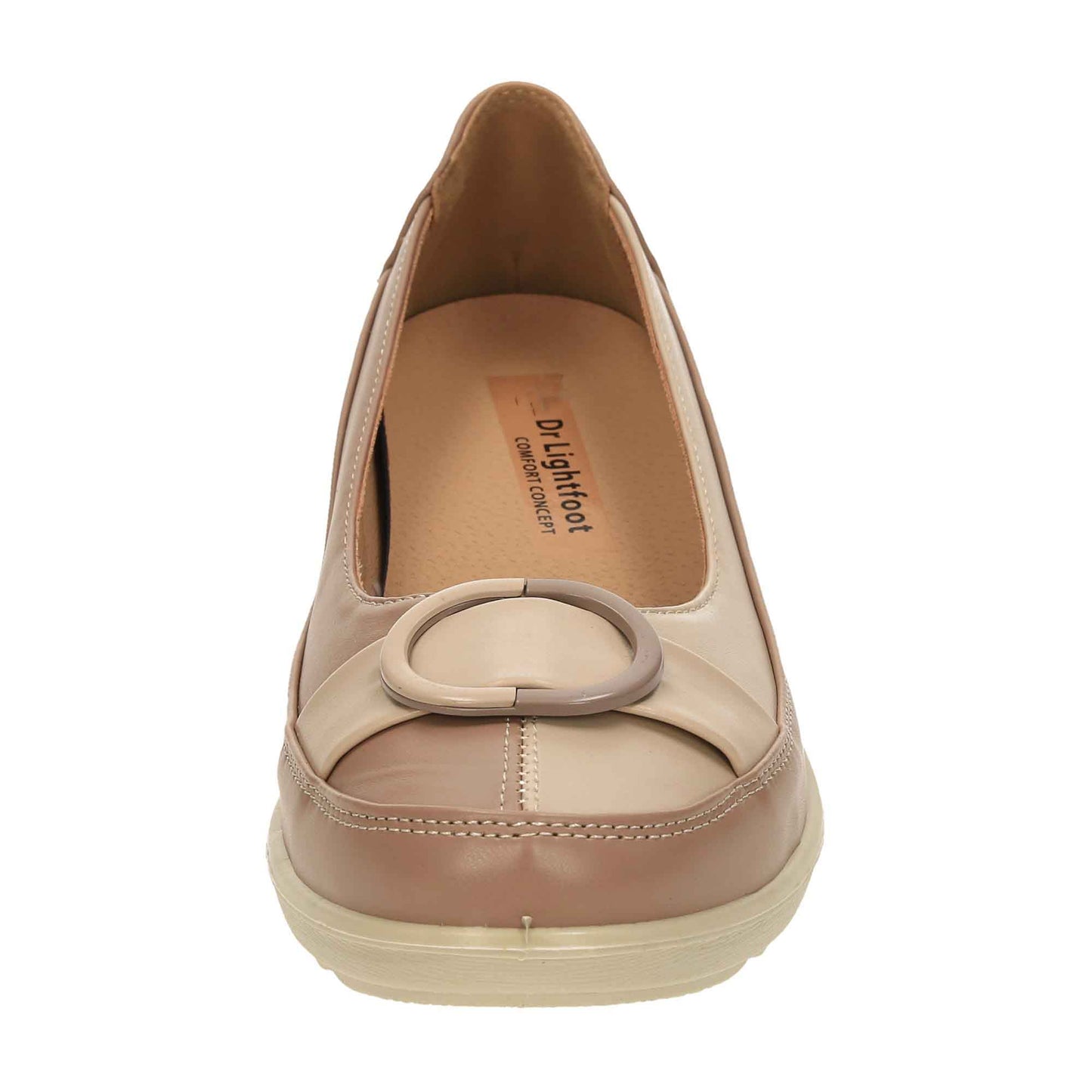 Wide Fit Low Wedge Heel Court Shoes Beige