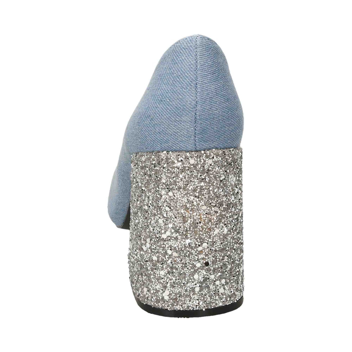 Ladies Blue Court Shoes High Heel Silver Glitter