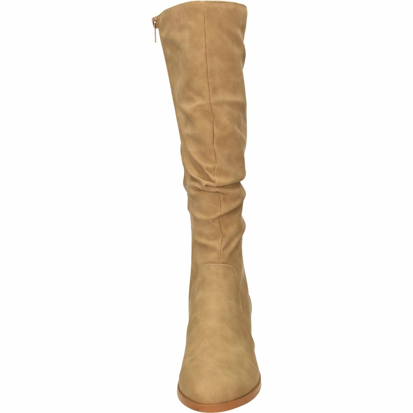 Taupe Ruched Knee High Flat Boot