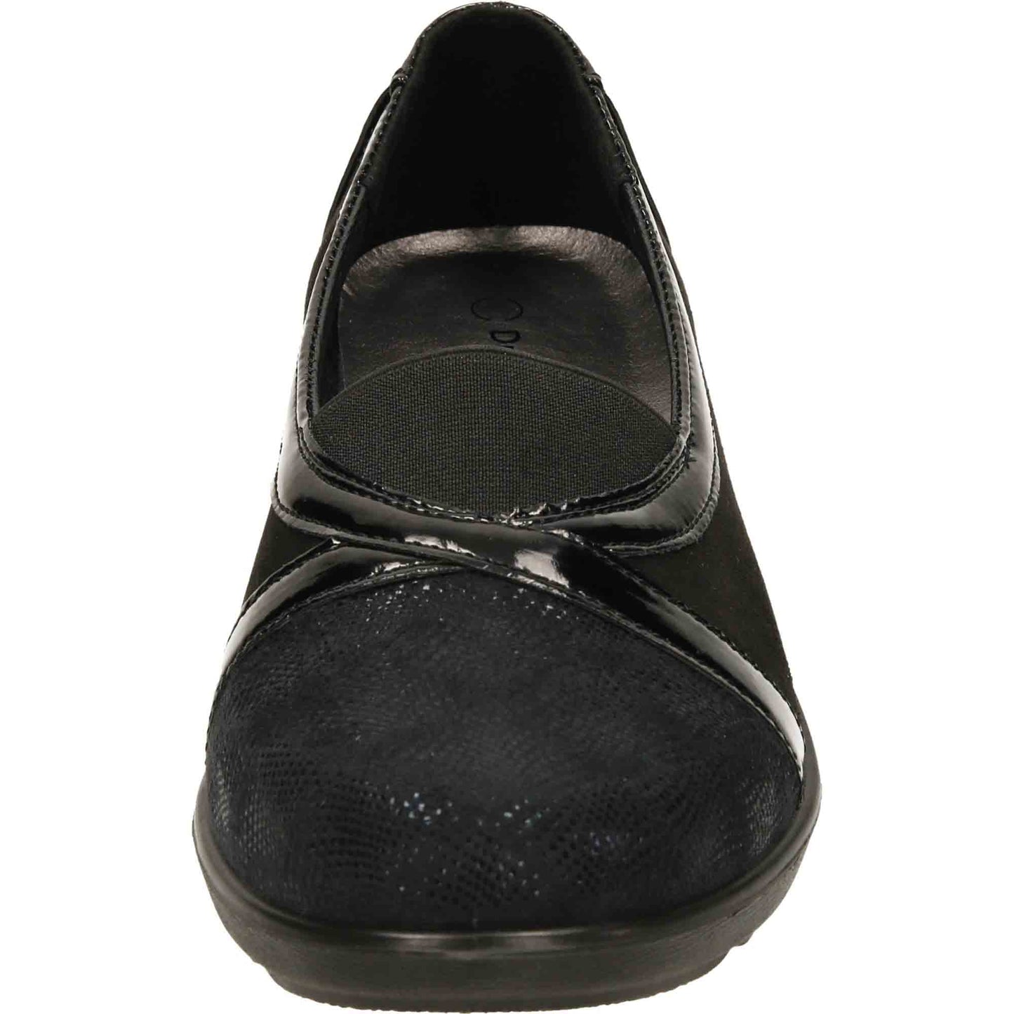 Black Patent Shoes Wide Fit Low Wedge Heel Slip On