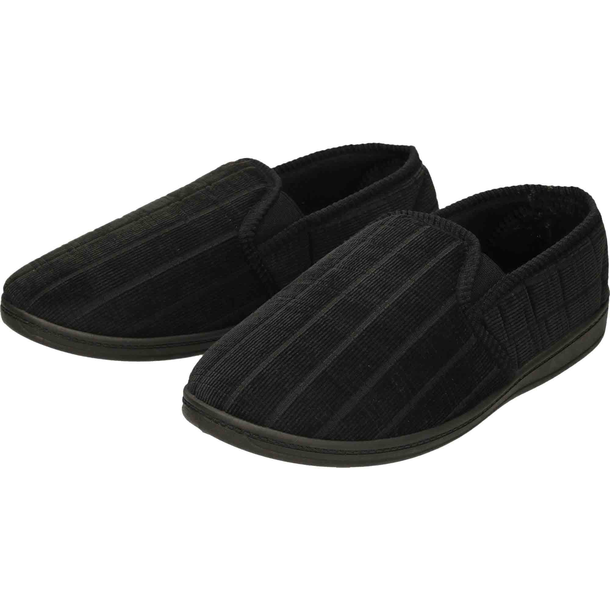 靴  SLIPPER / BLACK Black Cord Mens Slippers Wide Fit – Jenny Wren Footwear