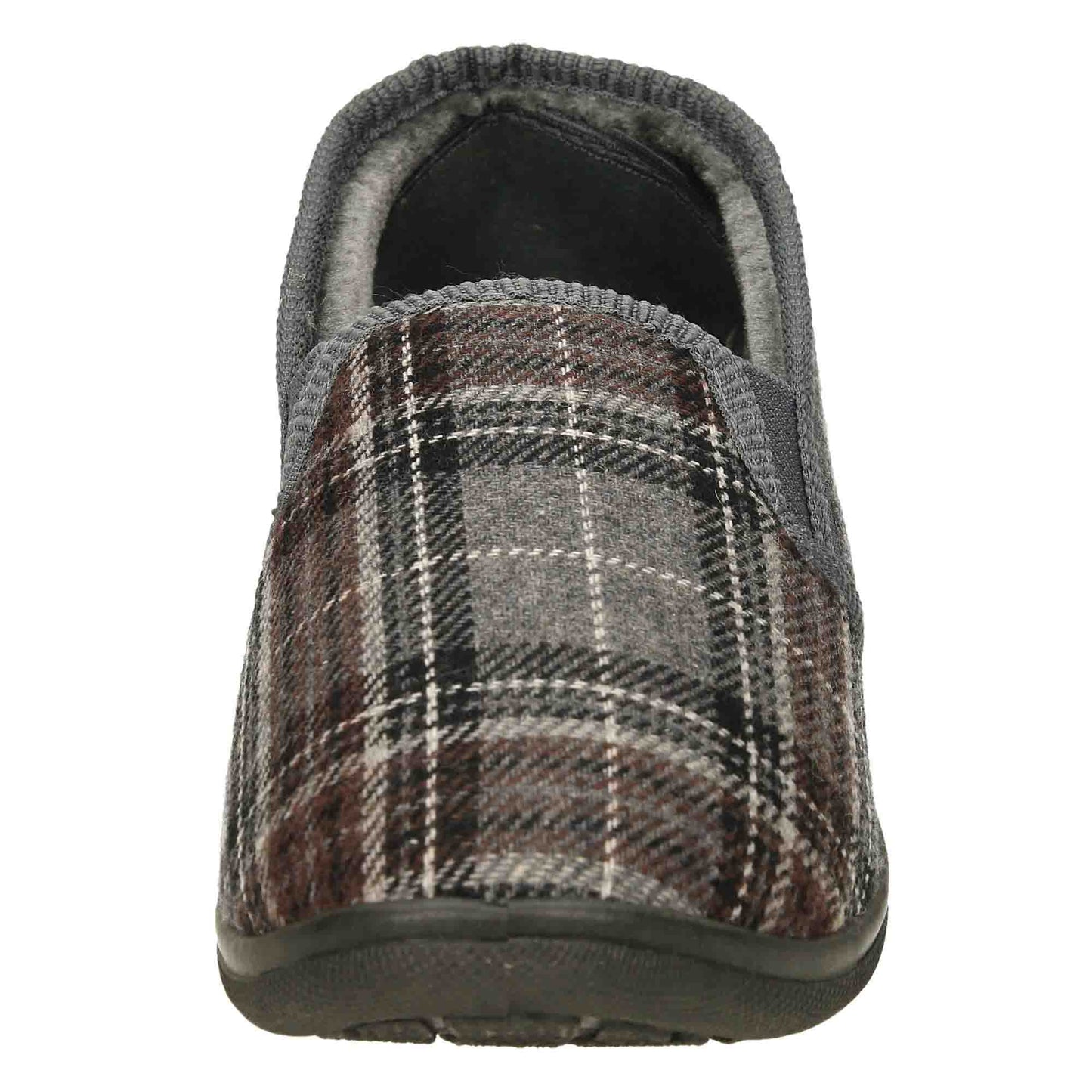Mens Slippers Grey Check Warm