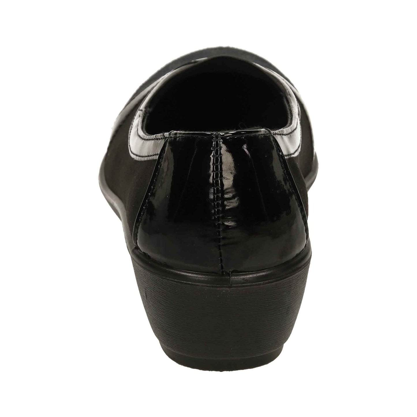 Black Patent Shoes Wide Fit Low Wedge Heel Slip On