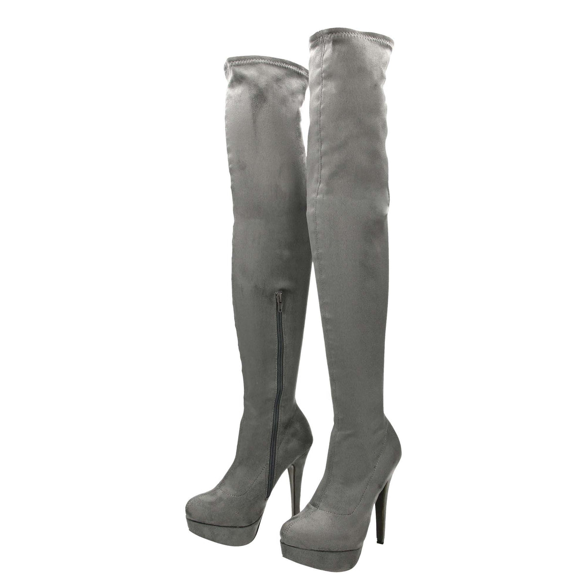 High Heel Over The Knee Platform Grey Boots